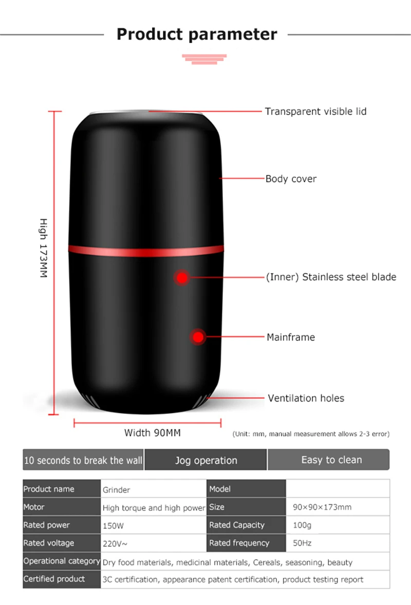

Electric Coffee 29000rev 120 Gram Capacity Powerful Mini Kitchen Beans Spices Nut Seed Coffee Bean Grind Mill Herbs Nuts