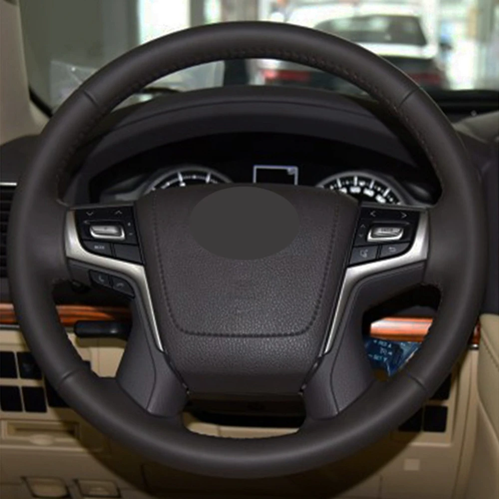 Чехол рулевого колеса автомобиля из натуральной кожи черного цвета для Toyota Land