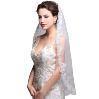 appliqued lace bride wedding veil1 tier short hip length bridal veils with comb soft tulle embroidered veil hair accessories