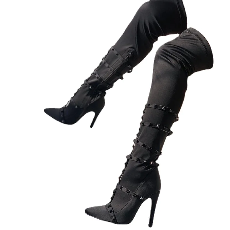 

Женские сапоги N31, новые удобные европейские и американские привлекательные сапоги до колена с заклепками и боковой молнией, женские сапоги...