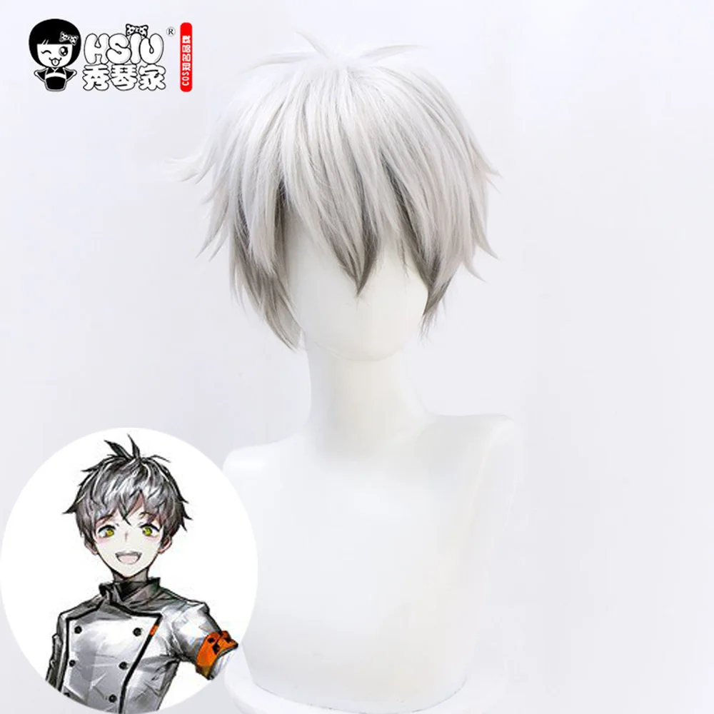 Сю Мефисто Косплэй парик игра Arknights серебристо белый короткая стрижка для парня