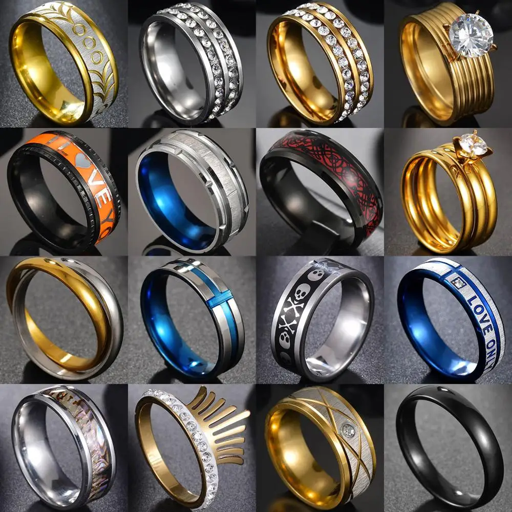 Комплект колец из нержавеющей стали с цирконом AAA для мужчин и женщин стильные