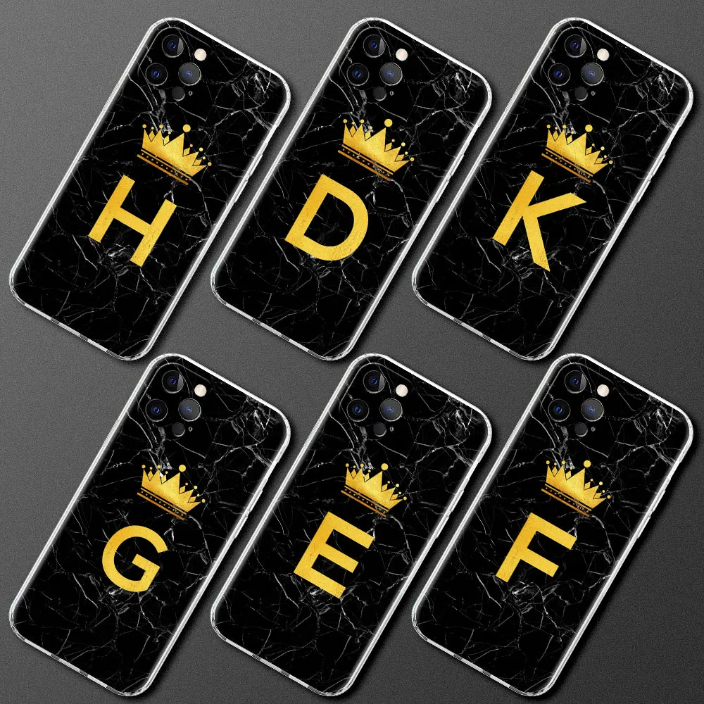 

Name Letter Marble Clear Phone Case For Apple iPhone 12 11 Pro Max XR 8 7 Plus SE 2020 X XS 12mini 6 6S 5 5S Soft Back Cover Cas