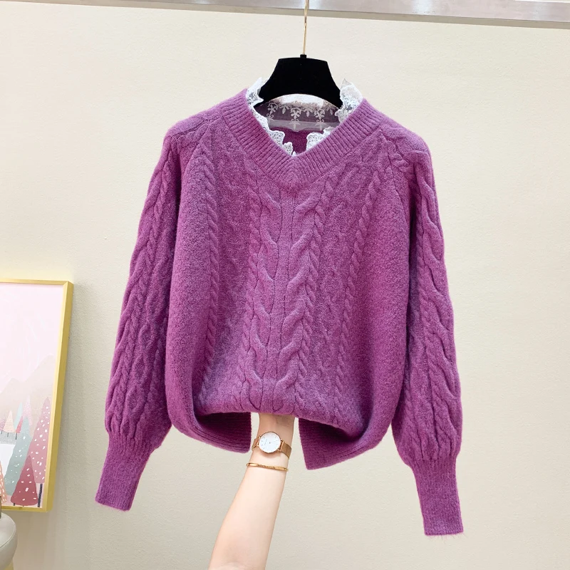 Женский Повседневный свитер и пуловеры длинный кружевной джемпер с V-образным