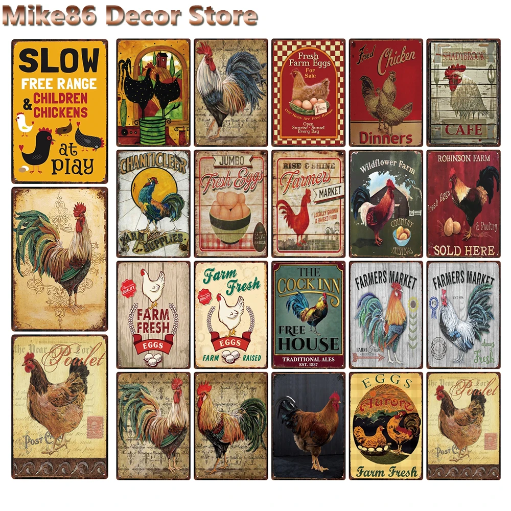 

[ Mike86 ] Farm Fresh Eggs Chicken Sold Here Metal Poster Tin Sign Wall Home Man Cave Bar Art Iron Painting Pub S-011 20*30 CM