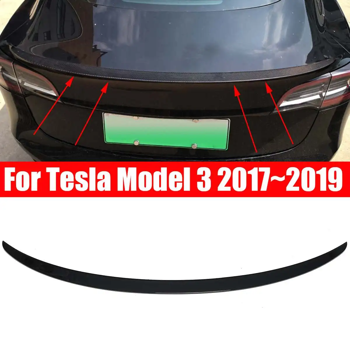 

1Pc Glossy Black Rear Trunk Wing Spoiler Cover Trim For Tesla Model 3 2017~2019