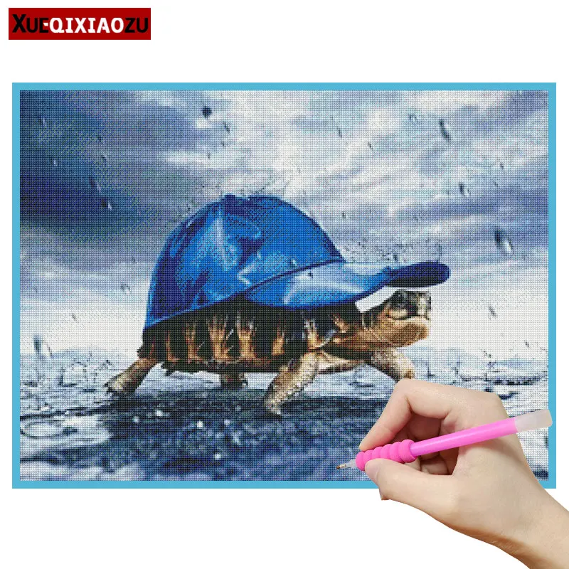 

Full Diamond Diamond Embroidery Paintings Hat Turtle Cross Stitch 5D DIY Mosaic Animal Pattern Creative Home Decoration 2020 New