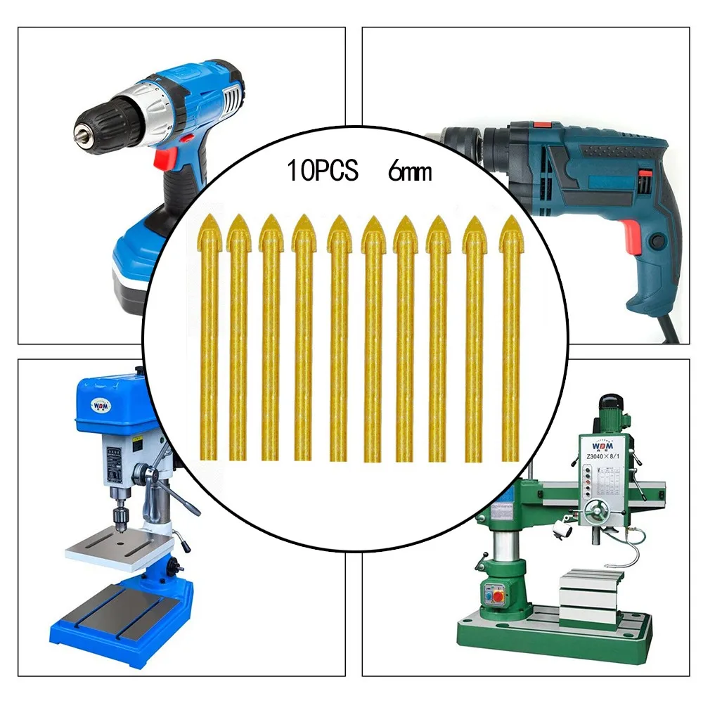 

Tile Drill Tip Glass Tungsten Carbide 10* 10pcs Ceramic Drilling Bit Head High Strength Durable High Quality Hot