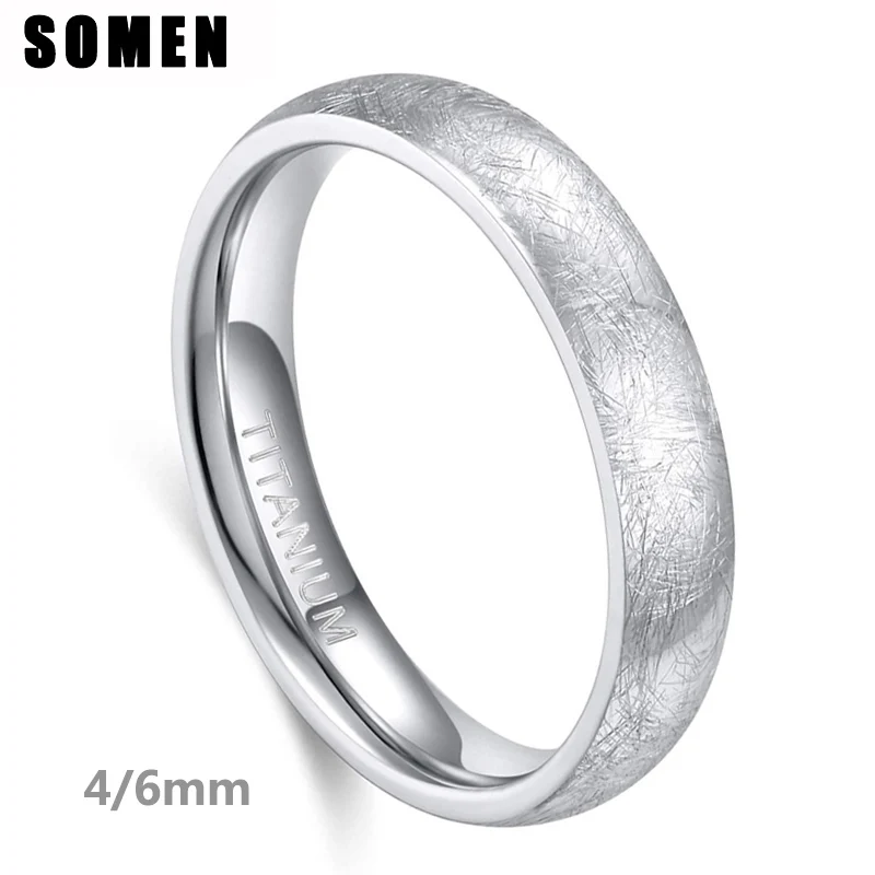 

Somen Silver Color Titanium Couple Ring 4mm 6mm Dome Brushed Special Scratch Design Wedding Band Comfort Fit Size 5-13