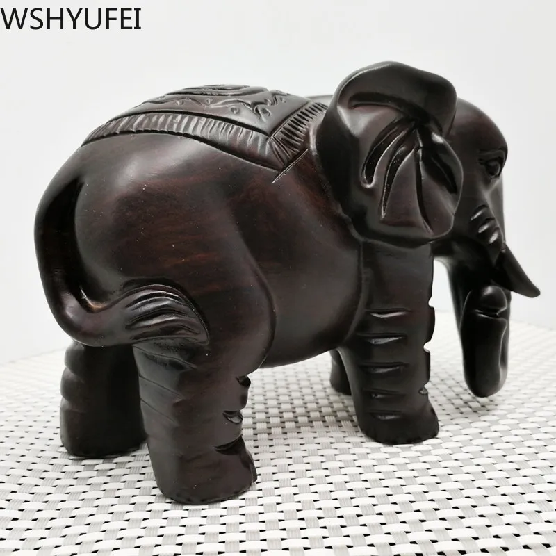 

WSHYUFEI Chinese Ebony Elephant Decoration animal Figurines Craft Carved Natural Wooden Decor Home Decor Office Desktop Ornament