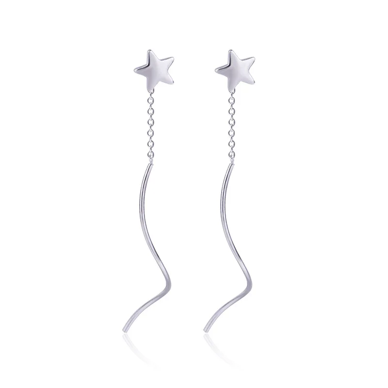 

925 Sterling Silver Star Long Charm Drop Earrings for Women Wedding Sterling Silver Jewelry Bijoux