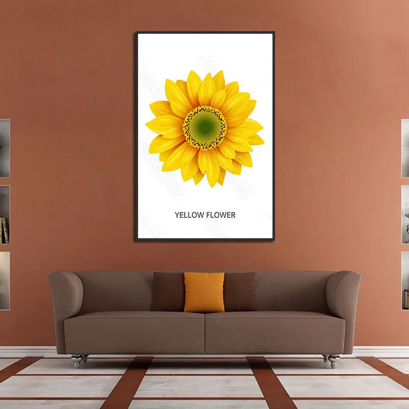 

Modern painted flower leaf letter minimalist living room white bottom canvas wall sofa background decoration triple map