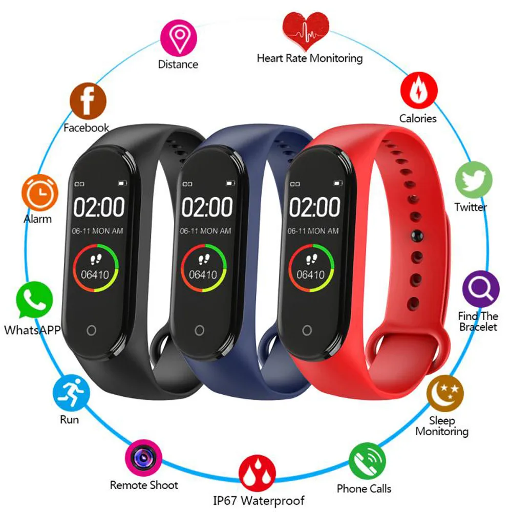Men Women Smart High Quality Sports Blood Pressure Heart Rate Monitor Watch Monitor Multi-Function Waterproof Digital Bracelet