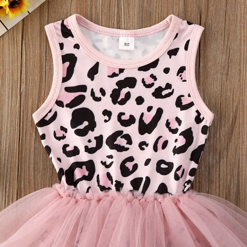 

New Fashion Sweet Newborn Kid Baby Girl Clothes Sleeveless Leopard Tulle Romper Casual Mesh Jumpsuits Outfit 0-18M