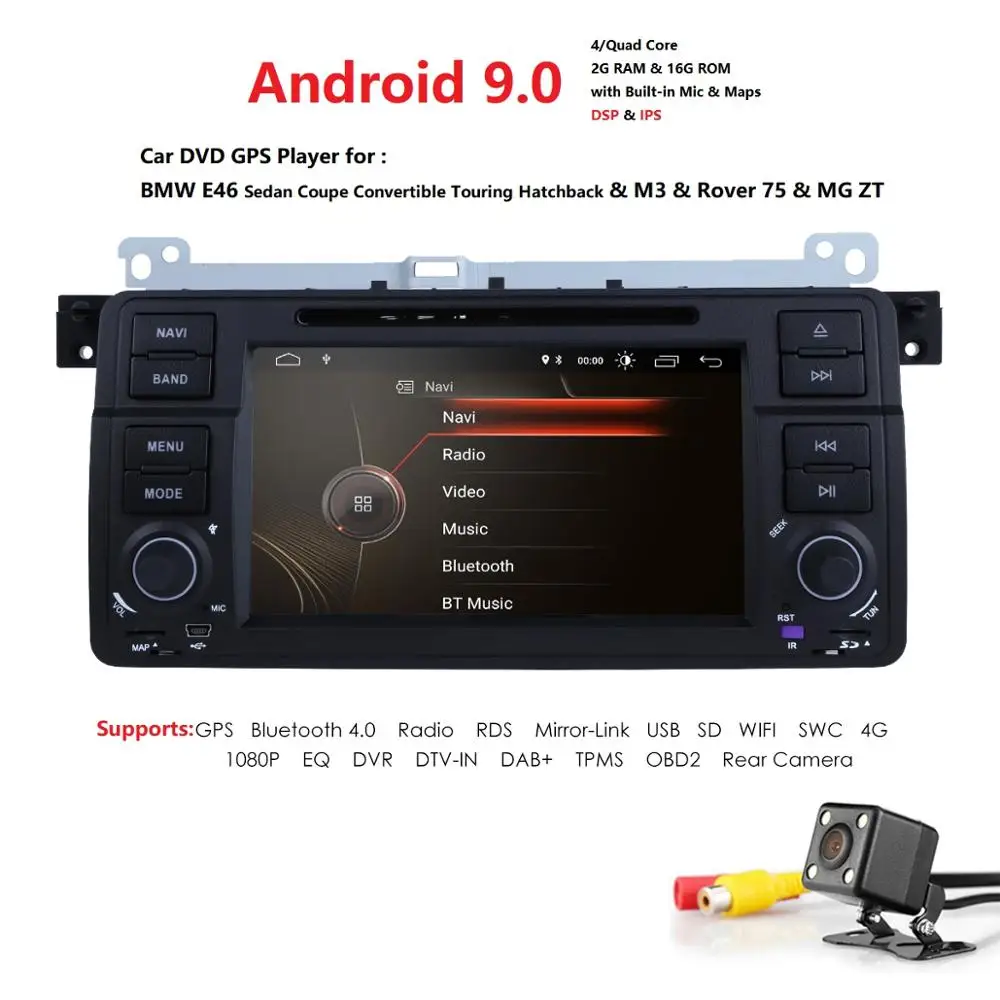 2GRAM 4GWIFI Android 9.0 HD QuadCore 7'ɺuto DVD for BMW E46 318 320 auto dvd gps fit M3 3 serie met WIFI Navi Radio BT DAB 1din |