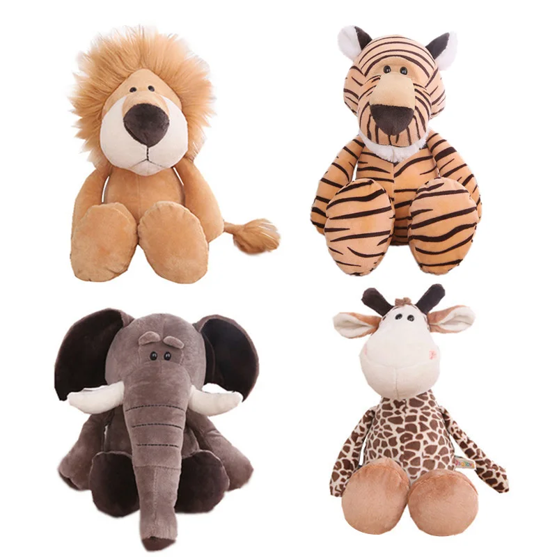 Soft Dolls Jungle Lion Elephant Tiger Dog Fox Monkey Deer Children Gift Kawaii Baby Kids Hobbie Toys