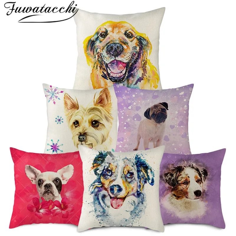 Льняная наволочка Fuwatacchi с изображением собаки для подушки милыми животными