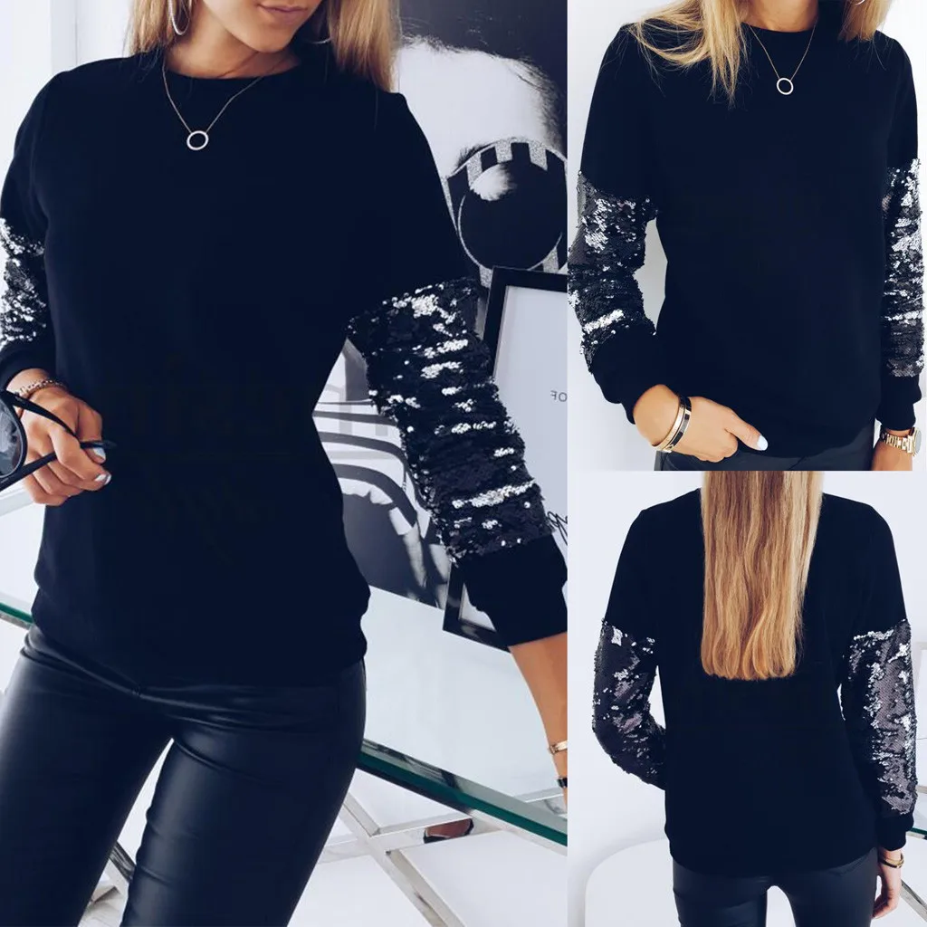 Europe fashion sequins sweater Pullovers Sweater Winter New Hot Fashion O-neck Sequined Long Sleeve Knit Sweaters Pullovers