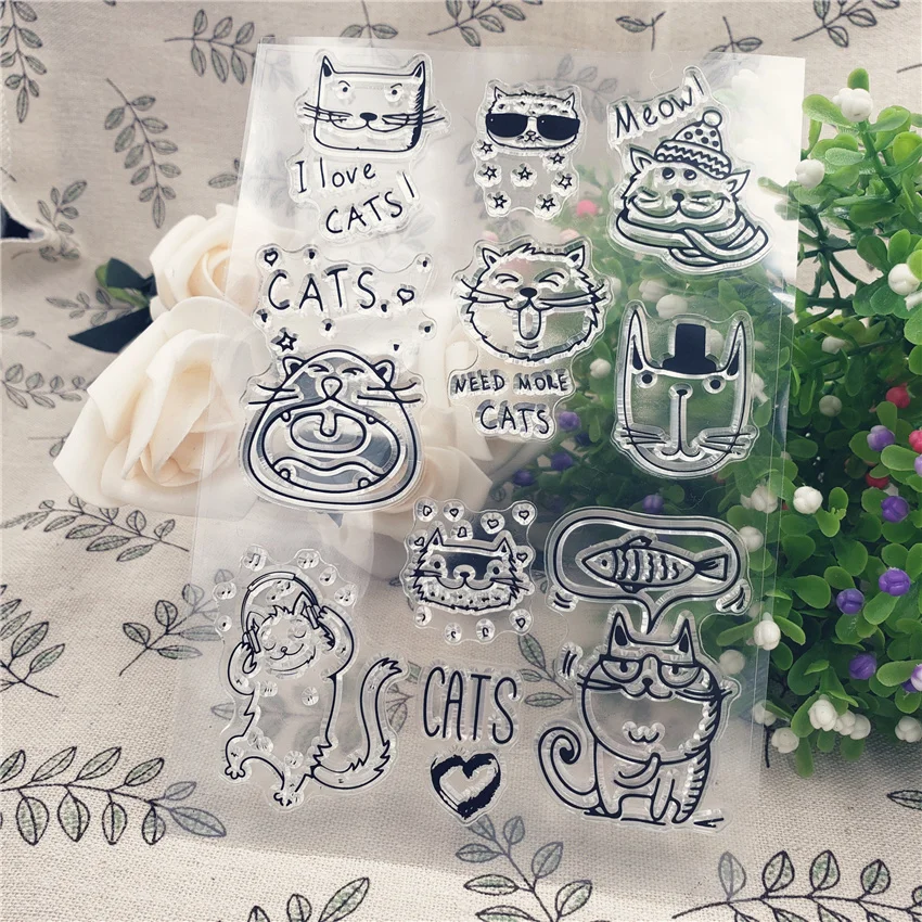 Силиконовые штампы для скрапбукинга прозрачные с мультяшным котом горячая