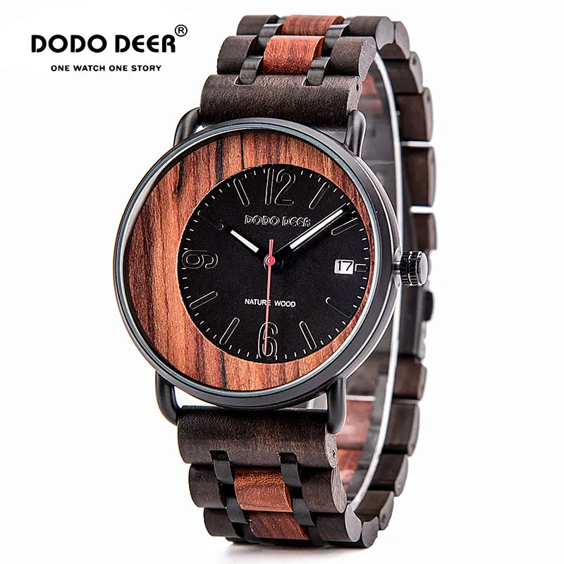 

Часы DODO DEER мужские из нержавеющей стали и дерева, Кварцевые спортивные водонепроницаемые наручные, с автоматической датой, подарок для Него...