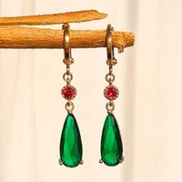 temperament drop shaped green gem earrings for women trendy long teardrop zircon stone crystal statement wedding earrings