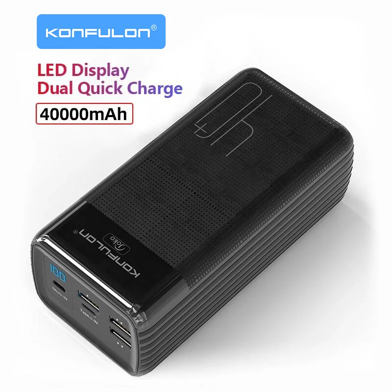 LED Type C Input/Output Powerbank 40000 mah Two Way Quick Charge Power Bank 15W PD External Battery Charger For iPhone Xiaomi