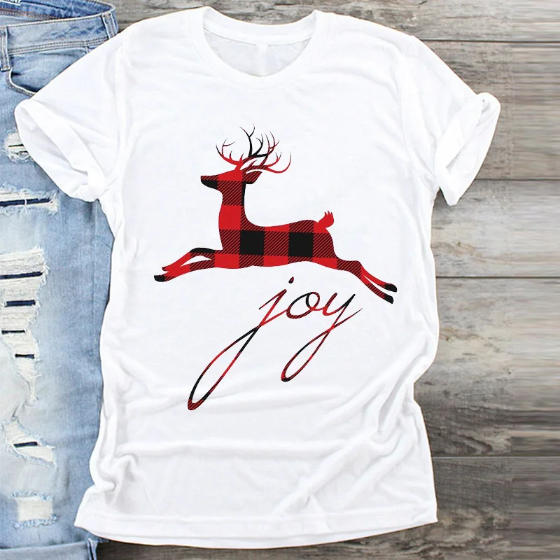 

Running elk Tees Christmas santa claus shirt christmas tree snowman print cartoon 2022 happy new year holiday fashion Tees girl
