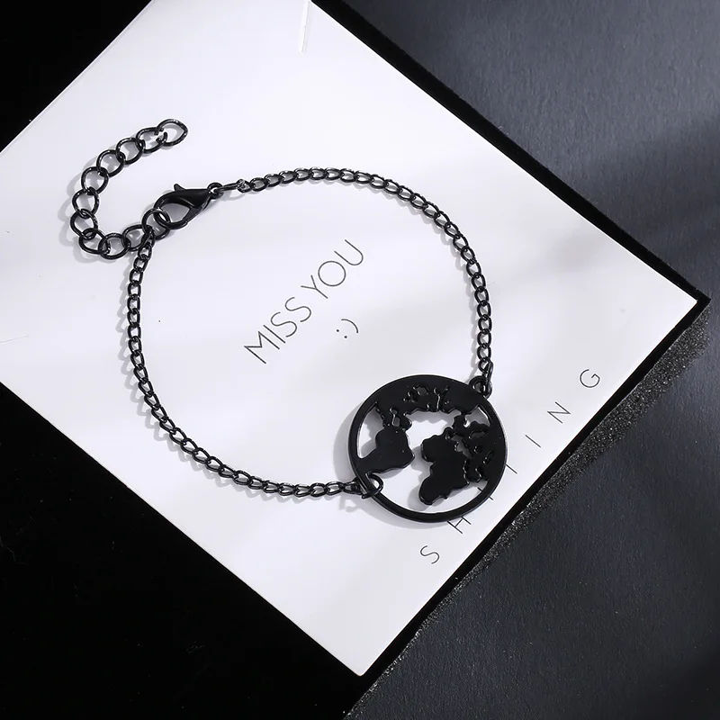 Fashion Link Chain Bracelet Map Charm Female Jewelry Friendship Gold Silver Color Black Globe World | Украшения и аксессуары