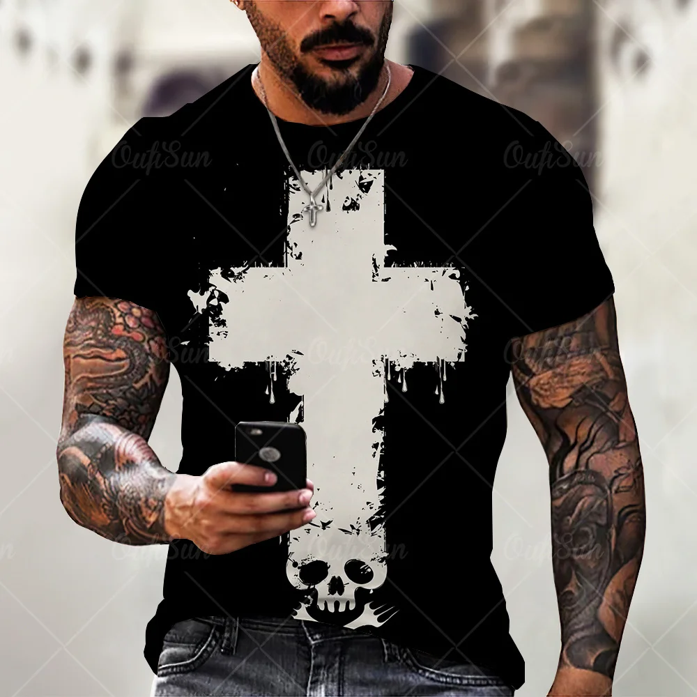 

Scary Skull Men's T-shirt Men's Sexy Cross 3D Shirt Summer Fashion Top O-neck T-shirt Boys Clothing Streetwear