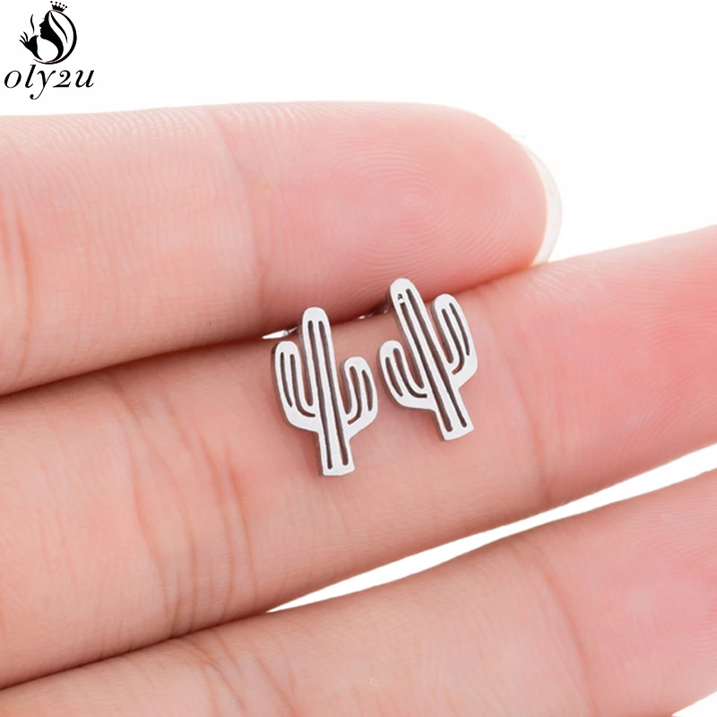 Oly2u Новинка в Корейском стиле простые серьги гвоздики виде кактусов форме