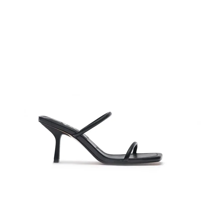 

Shoes Women Slippers Summer Cross-Tied Pantofle Slides Low Beige Heeled Sandals Square Toe Soft 2021 Flat Black High Solid Rubb