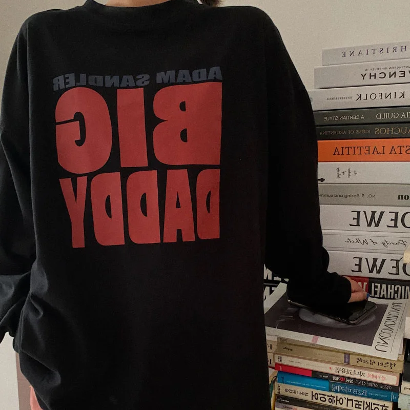 Тонкий стильный свободный свитер с надписью школьный длинным рукавом | Женская