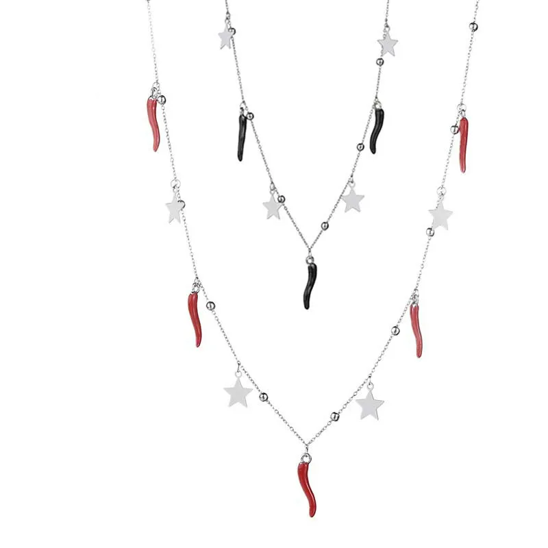 Корейский Стиль из нержавеющей стали черного цвета красного чили подвеска с