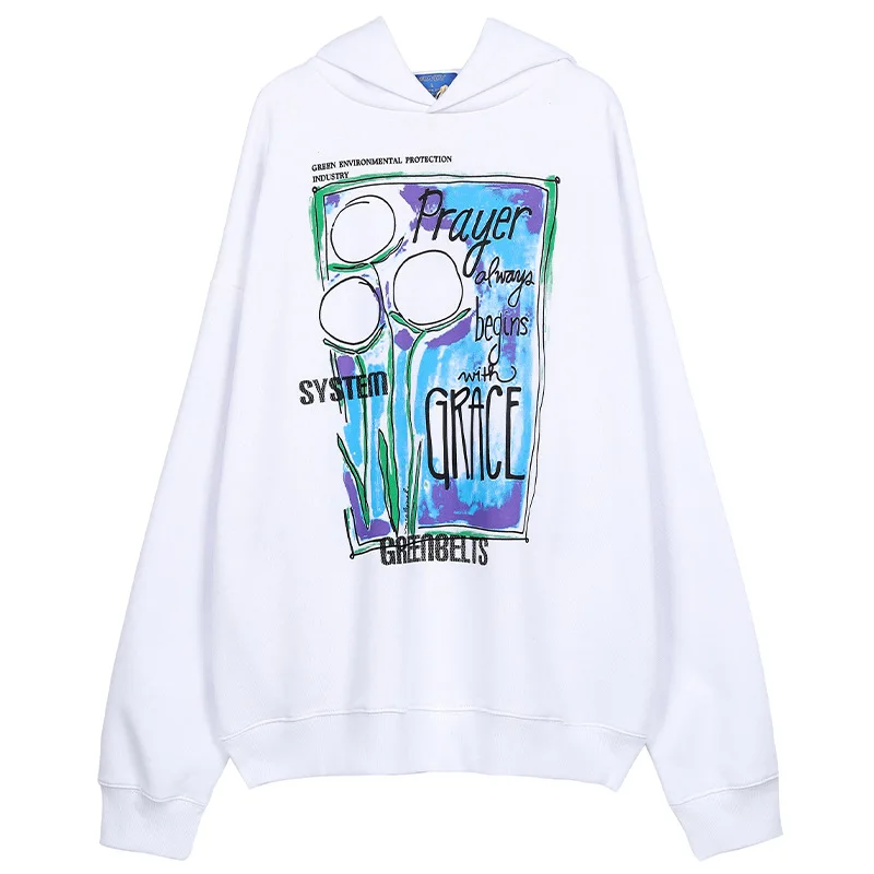 

Men's Clothing New Hip Hop Fashion Brand Pullover Abstract Simple Print Loose Fleece Hooded Sweatshirt Oversize Streetwear