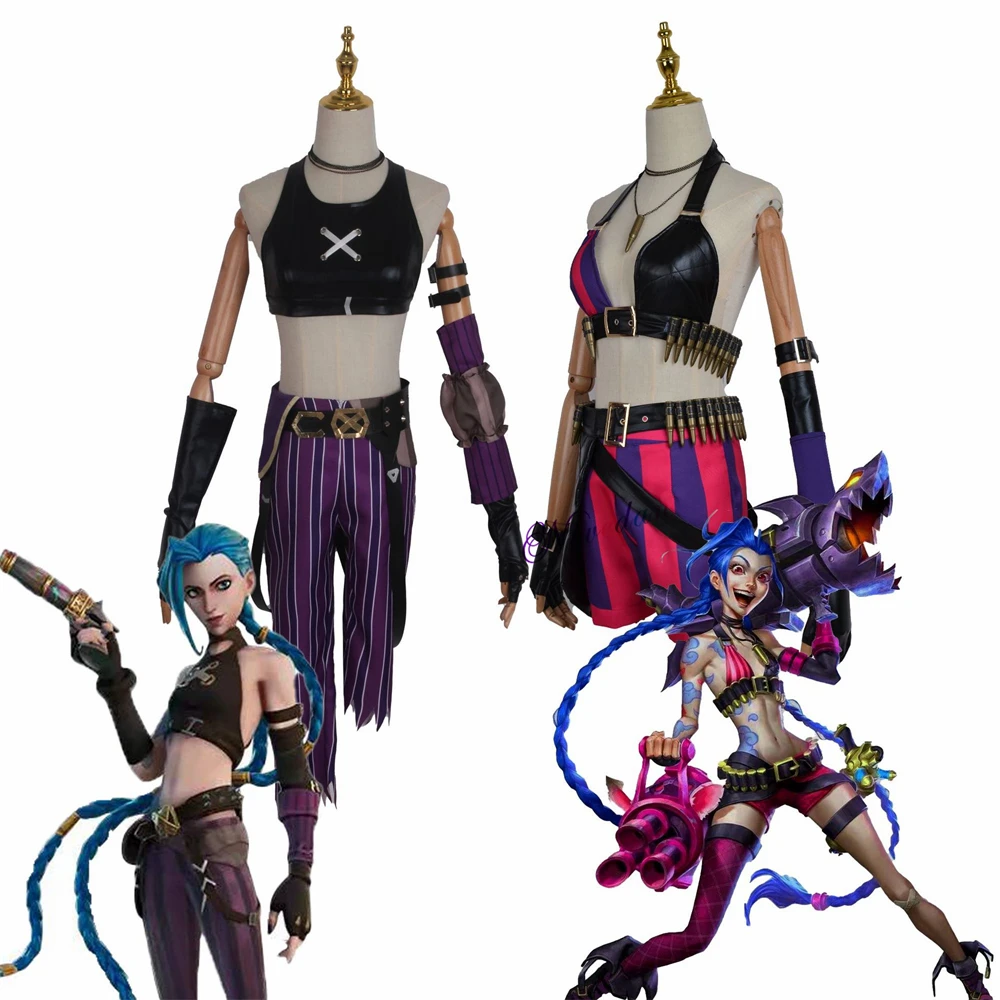 League of Legends Jinx Cosplay Costume LoL Jinx Arcane Cosplay Uniform Outfits Sexy Women Halloween Party Carnival Suit