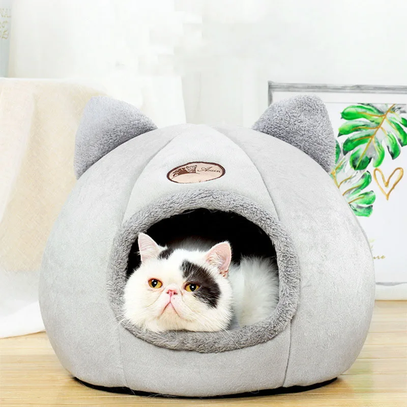 

Fully Enclosed Cat Bed Winter Litter Ear Cat's House Warm Comfortable Pet Bed Washable Supplies For Cats Soft Dog Kennel