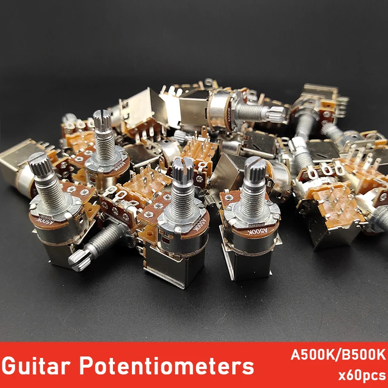

Потенциометры A500K B500K, 60 шт., нажимные тяговые, потенциометр для гитары