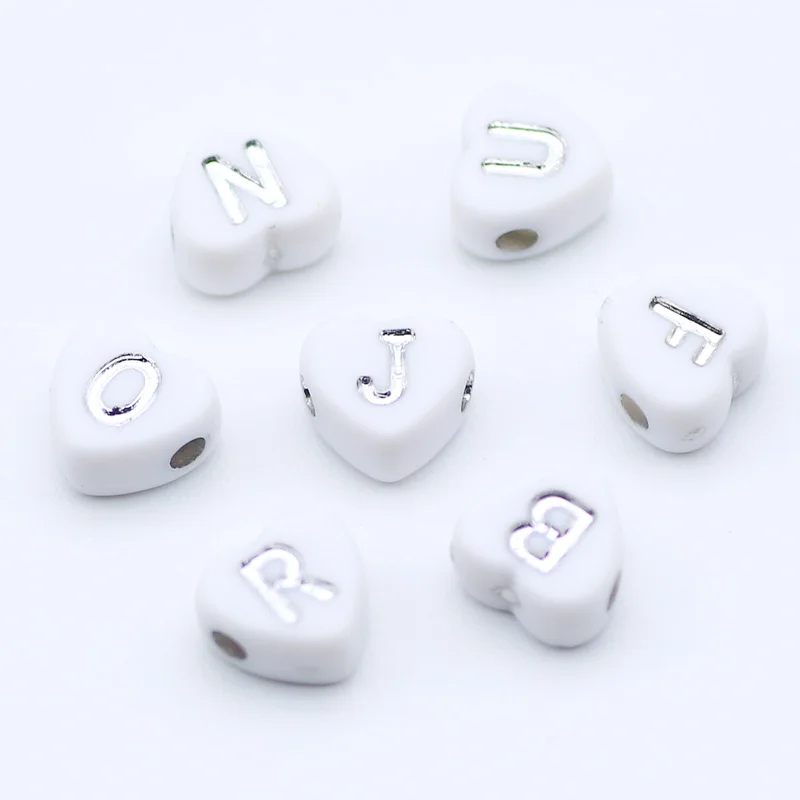 Белое Сердце Любви Серебряный Цвет Буквы Акриловые Бусины Свободные Алфавит Для