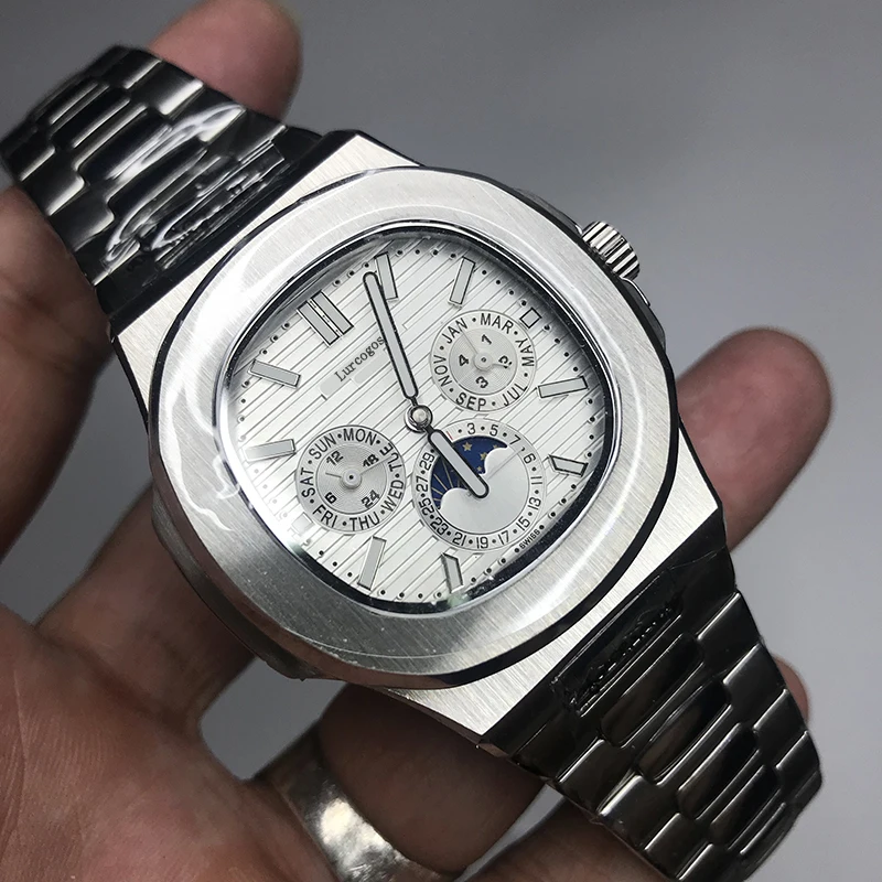 Мужские серебряные часы с автоматическим заводом плавное скольжение секундная