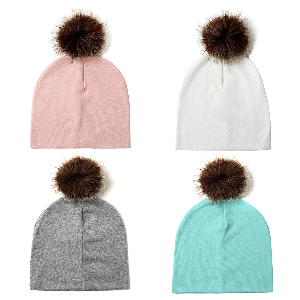Милые модные зимние детские вязаные шапки теплые шерстяные с помпонами