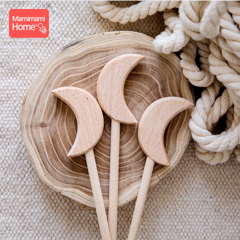 Mordedor de madera para beb&eacute;, juguetes de estrella de roedores de haya, palos m&aacute;gicos para beb&eacute;, Luna, coraz&oacute;n, mordedor masticable, gimnasio, art&iacute;culos para ni&ntilde;os, 50 Uds.-3