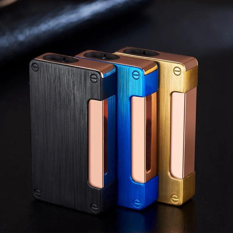 Металлическая ветрозащитная газовая зажигалка с двойным огнем портативная