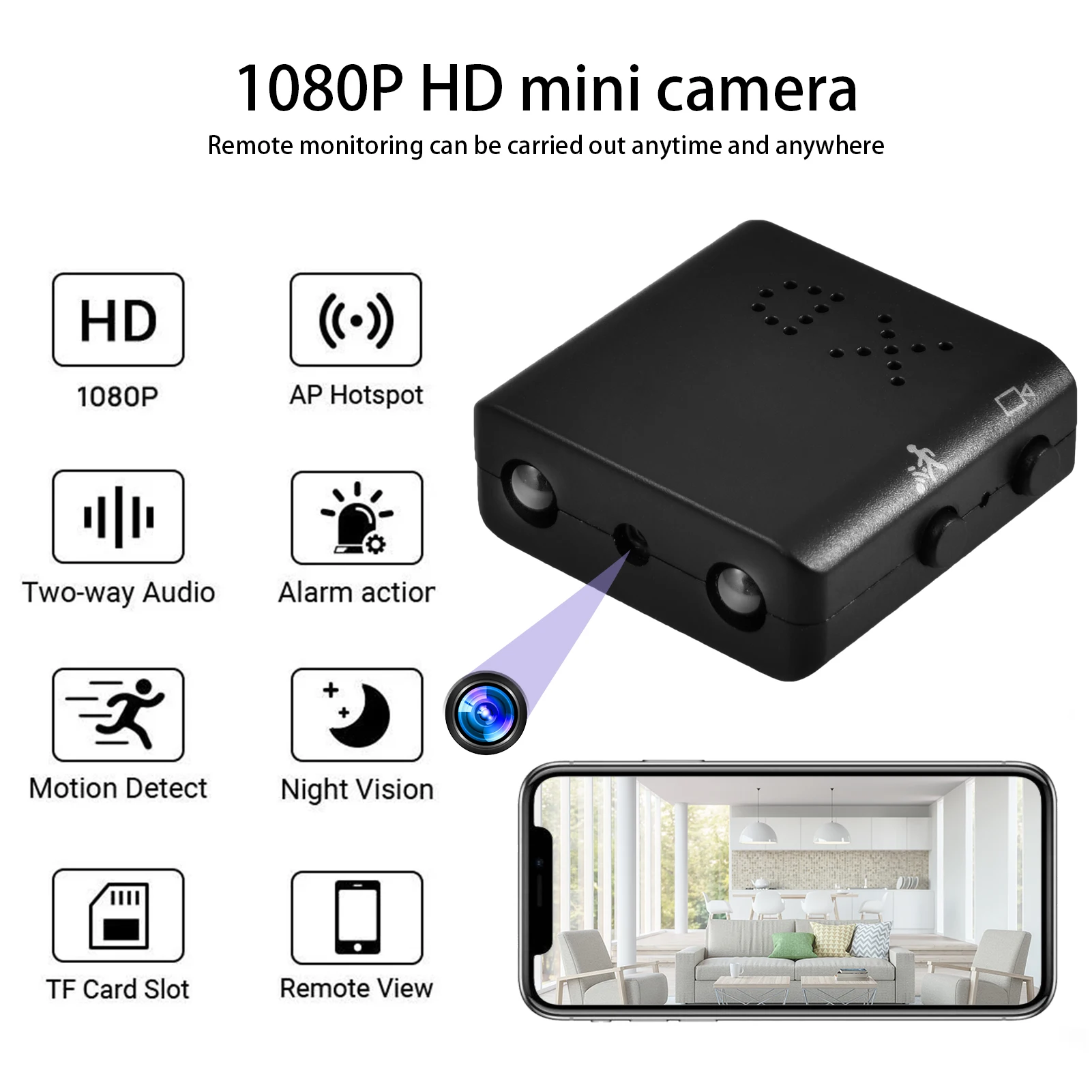 

1080p HD Mini Non-WiFi Camera Long-term Recording 64G Memory Card Portable Set 5m Night Vision Micro Camera Motion Detection Hot
