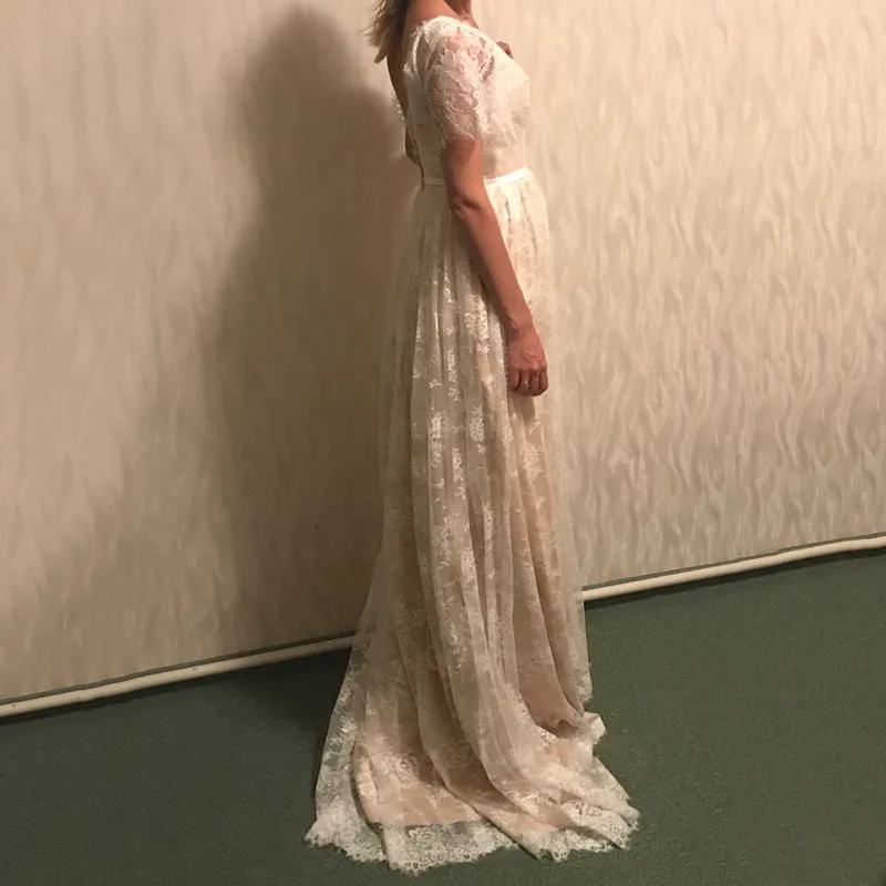 Vestido de casamento цвета шампанского, официальное свадебное платье, v-образный вырез, кружевное романтичное свадебное платье, vestido de noiva, свадебное платье