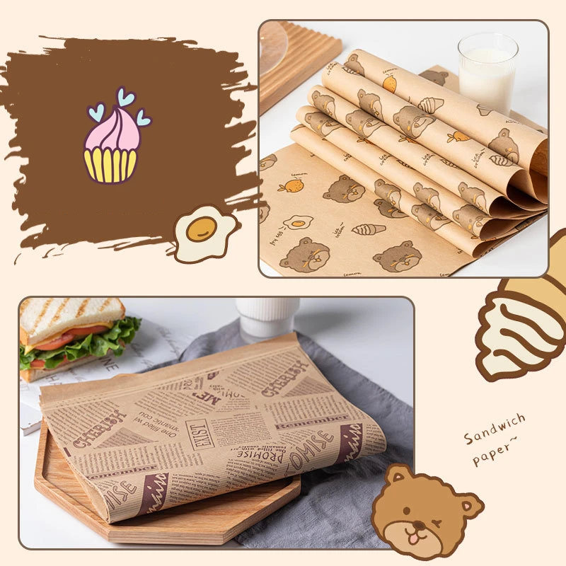 Wax Paper Food Grade Grease Paper Food Wrappers Wrapping Paper For Bread Sandwich Burger Fries Oilpaper Baking Tools 25pcs/set
