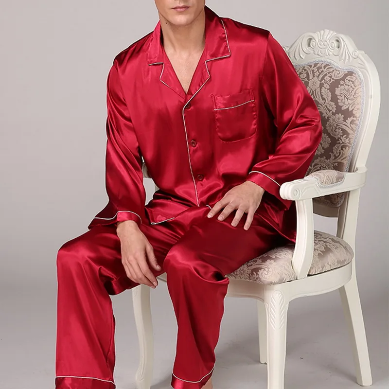 

Men's Stain Silk Pajama Set Men's Sleepwears Men Sexy Soft Homme Cozy Satin Nightgown Casual Lounge Pajama Nightwear Home