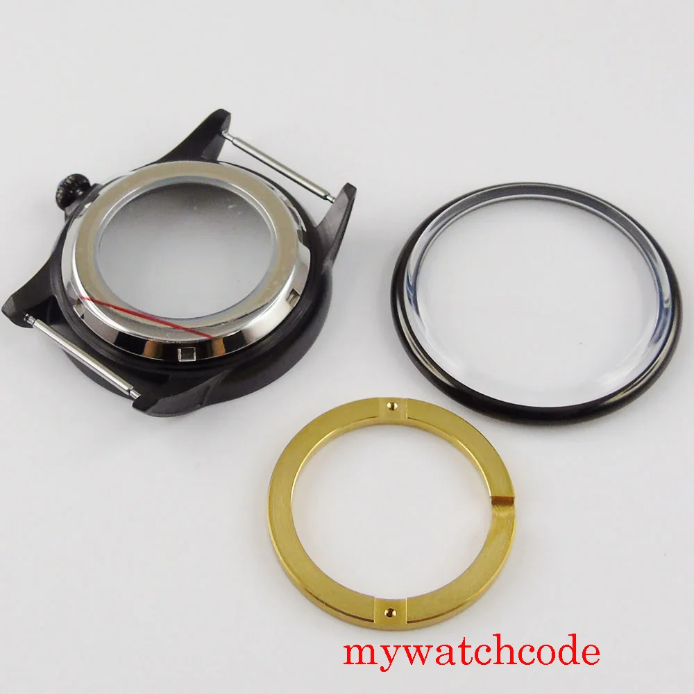 Новый черный чехол из нержавеющей стали 41 мм для мужских часов с сапфировым