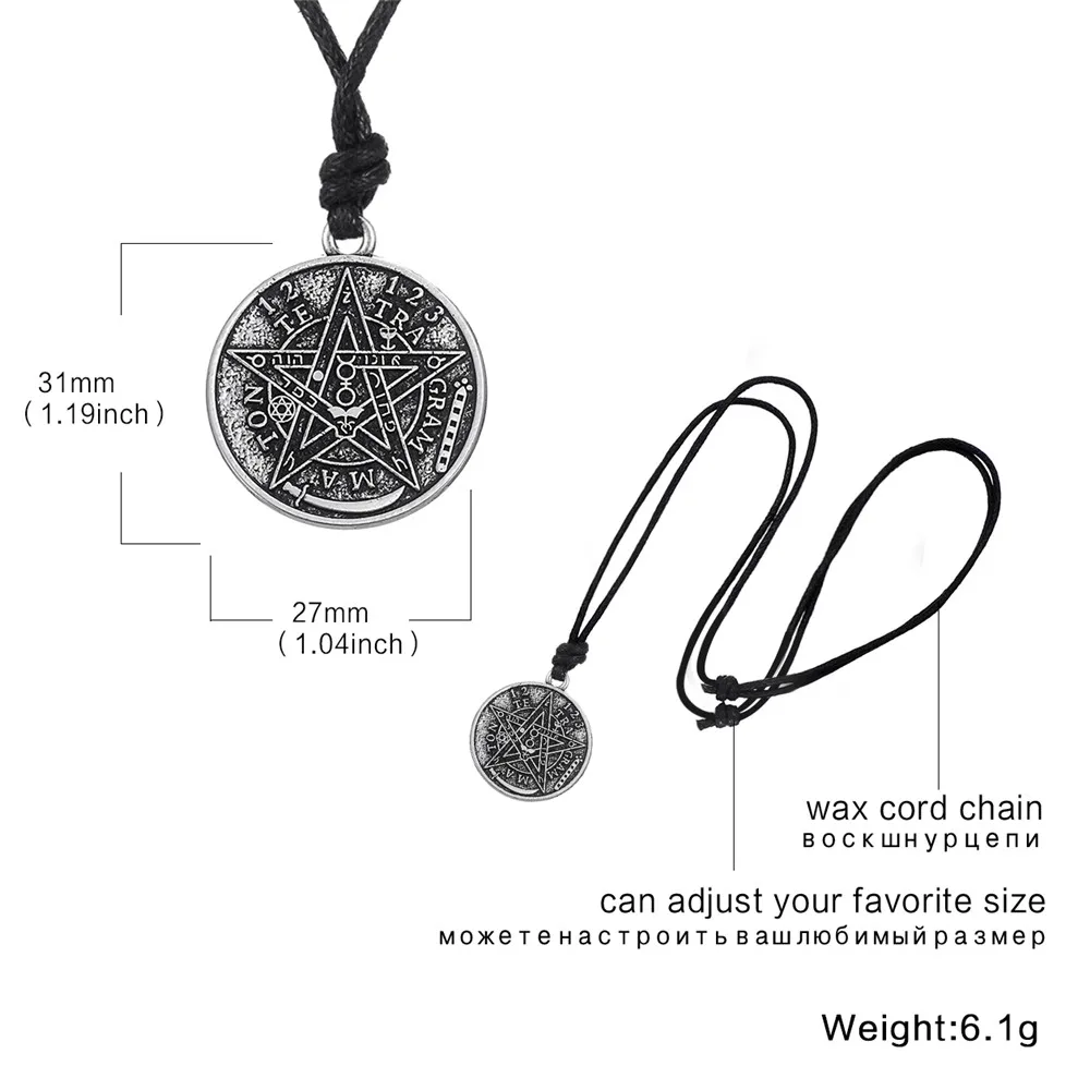 

LIKGREAT Satan Tetragrammaton Pentagram Pentacle Pendant Round Necklace Silver Color Wicca Amulet Talisman Jewelry Accessories