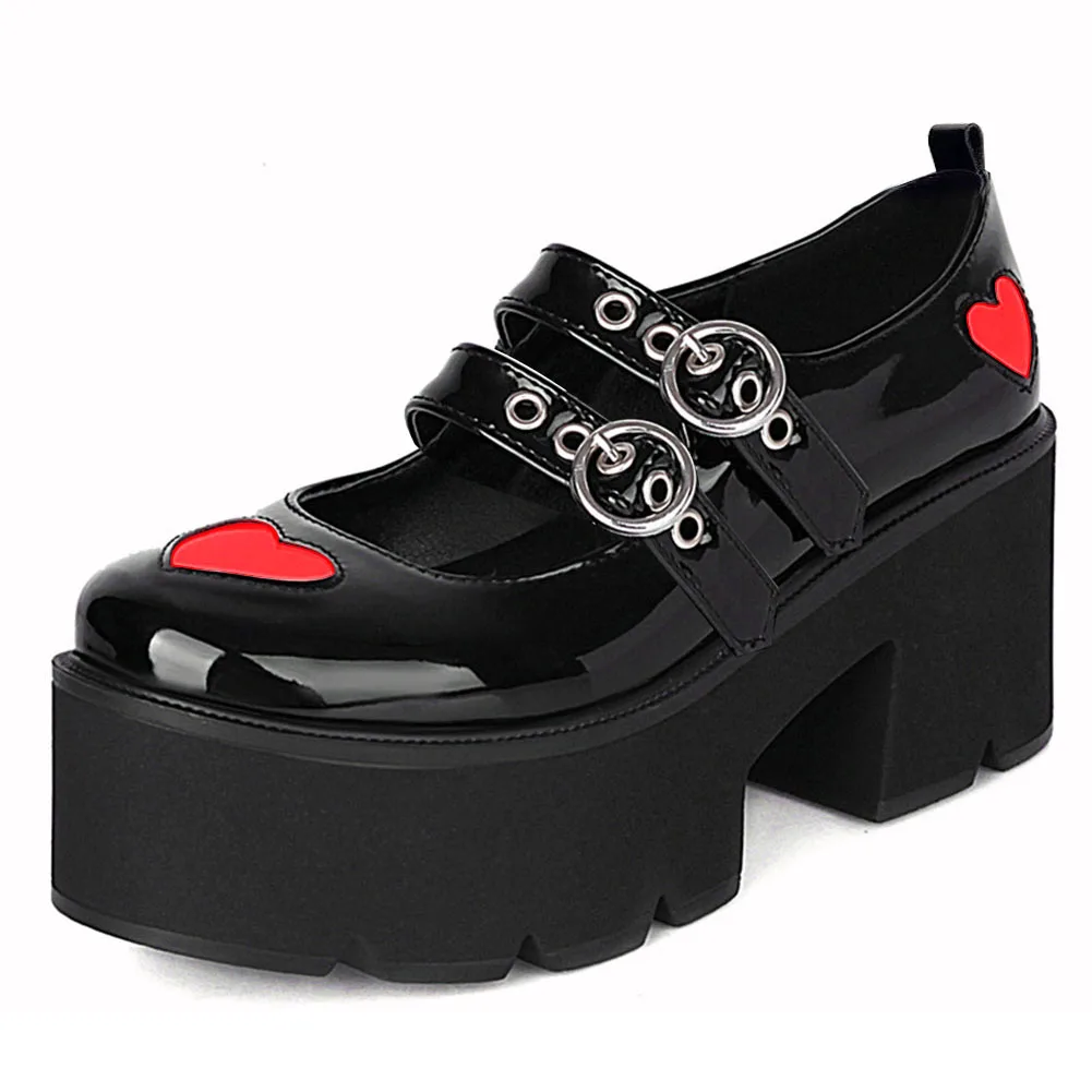 doratasia hot sale girls new brand pumps platform chunky heart print buckle pumps women gothic spring shoes woman free global shipping
