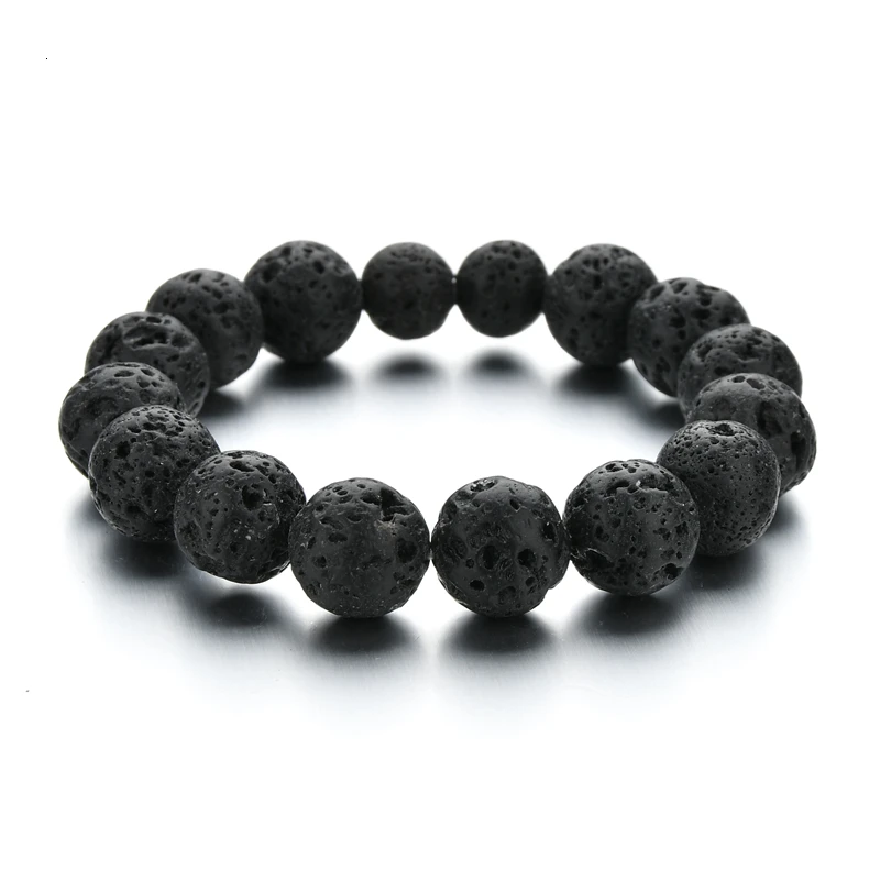 Очарование вулканической лавы натуральный камень мужской браслет черный Цвет